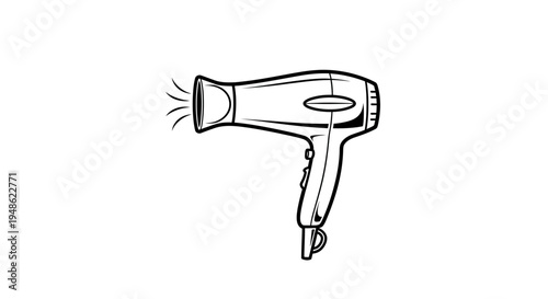 Stylized Black and White Drawing of a Hair Dryer with Air Flowing Out