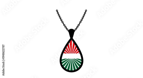 Teardrop Pendant Necklace with Hungarian Flag Colors and Sunburst Pattern