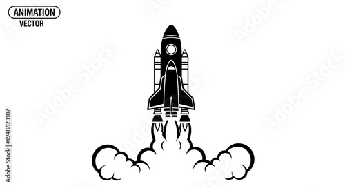 Rocket Launch Animation Vector: Space Shuttle Blast Off with Smoke Clouds