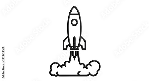 Rocket Launching into Space with Smoke and Flames, Startup Concept