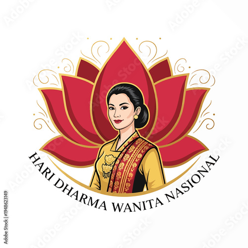 Hari Dharma Wanita Nasional member in traditional attire with lotus backdrop