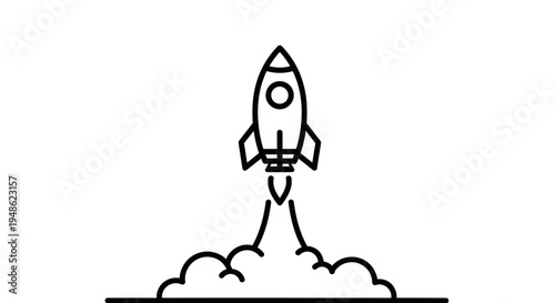 Rocket Launching Into Space, Startup Business Concept, Minimalist Line Art