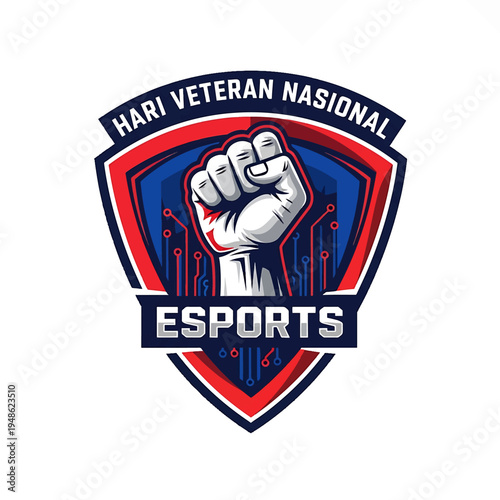 Fist clenched raise esports emblem with shield design