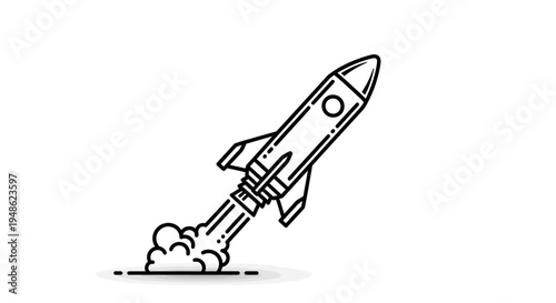Minimalist Rocket Launching Icon with Smoke Trail