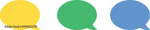 Set of three colorful speech bubbles in yellow, green, and blue, isolated vector illustration for chat, communication, social media, and message notification concept.