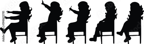 girl sitting chair silhouette, child learning concept, school activity, creative kid pose, education theme, classroom behavior, playful student gestures