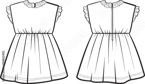 dress, clothing, fashion, garment, outline, sketch, black, female, apparel, design, vector, illustration, isolated, template, sewing, pattern, boutique, style, front, back