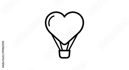 Heart shaped hot air balloon icon, love travel concept, simple line art illustration