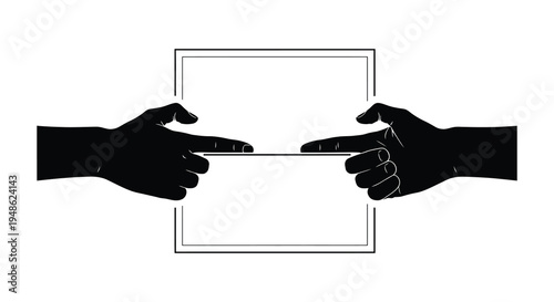 Two hands reaching for each other framed by a rectangular border
