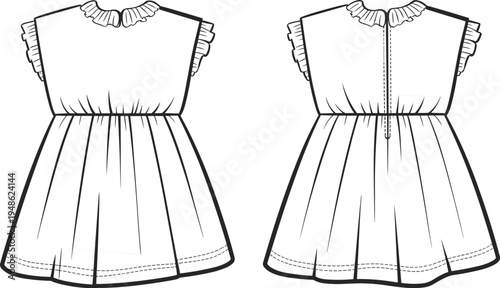 dress, clothing, fashion, garment, outline, sketch, black, female, apparel, design, vector, illustration, isolated, template, sewing, pattern, boutique, style, front, back