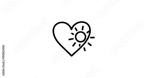 Heart with Sun Icon, Love and Positivity Symbol