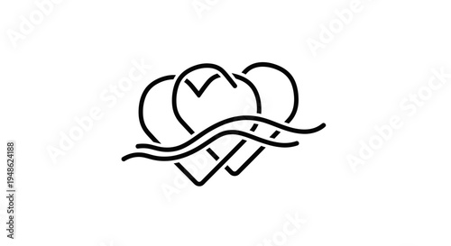 Intertwined Hearts with Flowing Wave Line - Symbol of Love, Unity, and Connection