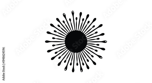 Abstract black floral design with radiating petals on a white background