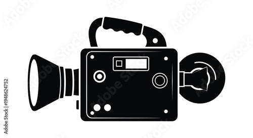 Black and white illustration of a vintage super 8 film camera