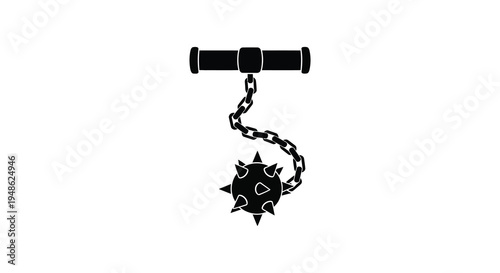 A black silhouette of a flail weapon with a spiked ball on a chain