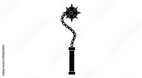 A black silhouette of a medieval flail weapon with a spiked metal head