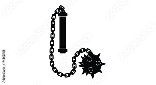 A stylized black silhouette of a medieval flail weapon with a spiked ball