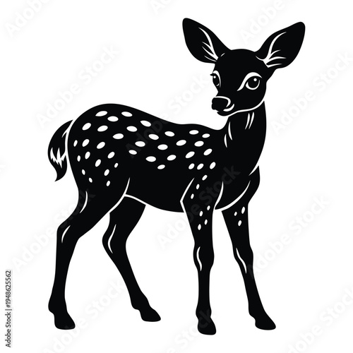 Baby Deer Silhouette Vector on White Background