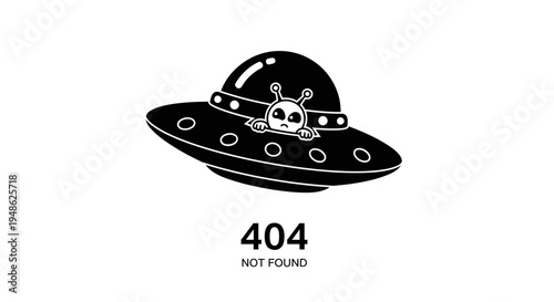 Funny Alien UFO 404 Error Page Not Found Graphic Design
