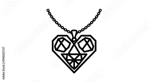 Geometric Heart Pendant Necklace Outline, Minimalist Jewelry Design
