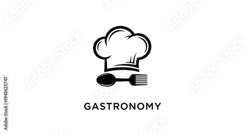Gastronomy Logo: Chef Hat, Spoon, and Fork Icon on White Background