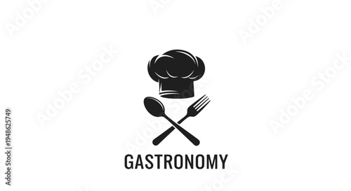 Gastronomy Logo: Chef Hat, Crossed Spoon and Fork, Culinary Art Symbol