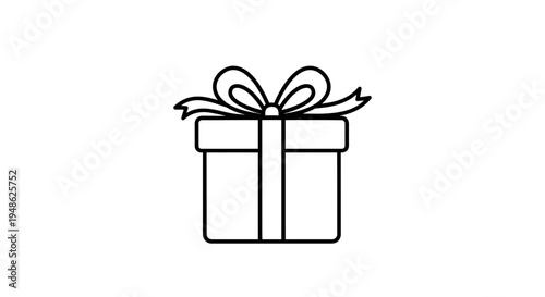 Gift Box Icon with Ribbon Bow, Simple Line Art, Present Symbol