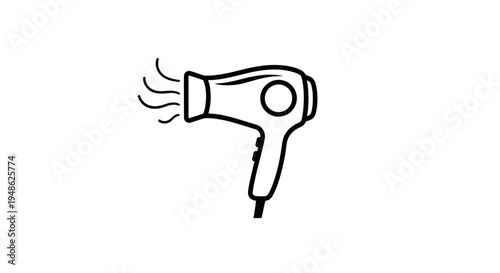 Hair Dryer Icon Blowing Air - Simple Line Art Illustration