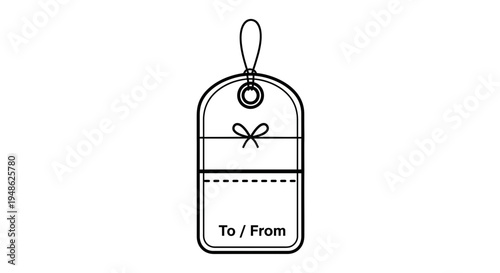 Gift Tag with Ribbon and To/From Label - Simple Line Art Illustration