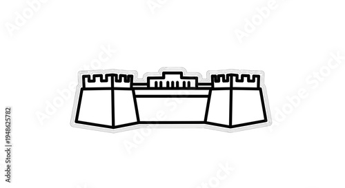 Great Wall of China Icon, Ancient Fortification Landmark, Historical Architecture Symbol