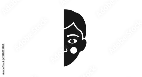 Half Face Silhouette of a Person with Open Eye and Smile