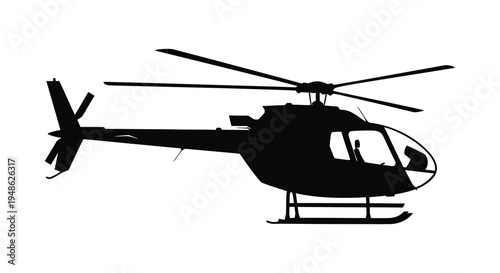 Silhouette of a helicopter against a white background side view detailed design