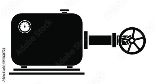Black and white illustration of a gas tank with a gauge and valve