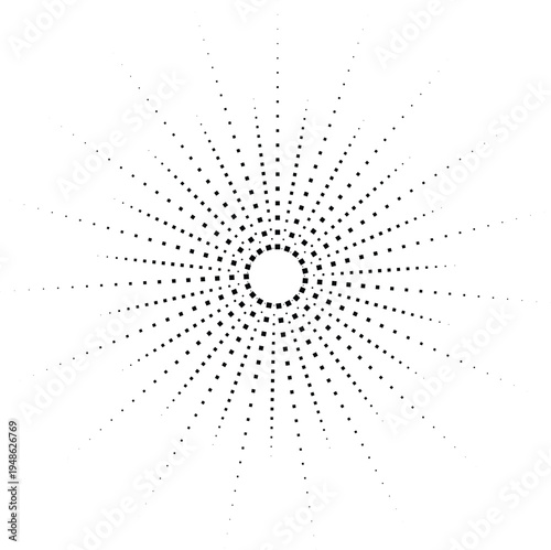 Black squares radiating from a central circle on white background