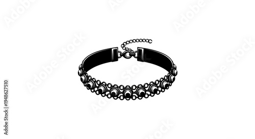 Elegant Black Choker Necklace with Ornate Silver Embellishments