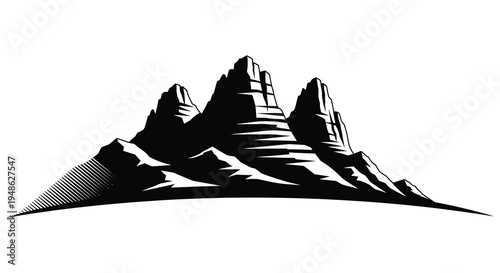 Stylized black and white illustration of jagged mountain peaks against a blank background