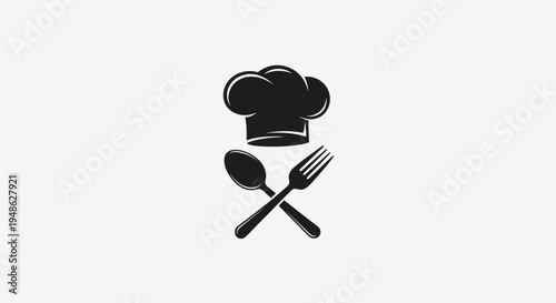Chef Hat and Crossed Utensils Icon: Culinary Symbol for Cooking, Restaurant, and Food Services