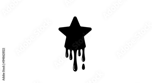 Black dripping star icon, graphic element, abstract concept, isolated on white background