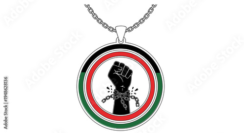 Black Fist Breaking Chains Pendant Necklace, Pan-African Colors, Symbol of Freedom and Resistance
