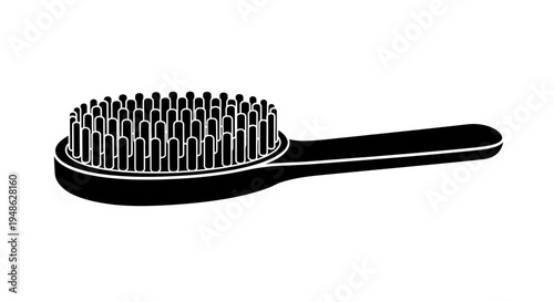 Black Hair Brush with Bristles - Isolated on White Background