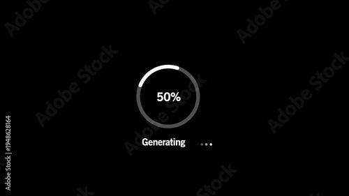 Animated abstract circle loading bar generating from 0 to 100%, designed for progress and transfer conceptson Black Background and features 4k Animation video
