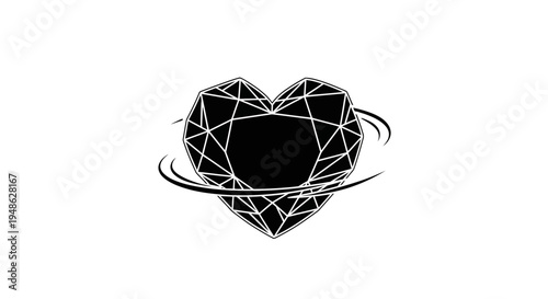 Black Heart Diamond with Swirls - Love, Luxury, and Mystery Symbol