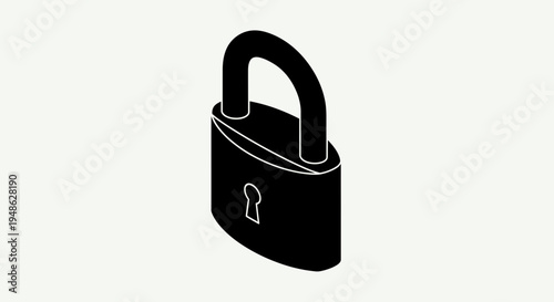 Black padlock icon, security symbol, isolated on white background, graphic design element.