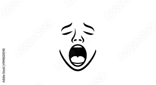 Yawning Face Icon, Tiredness and Sleepiness Concept, Open Mouth and Closed Eyes