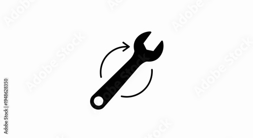 Wrench with Circular Arrow Icon: Repair, Maintenance, Service, and Technical Support Concept