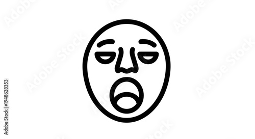 Yawning Face Icon, Tiredness and Boredom Concept, Simple Line Art Illustration