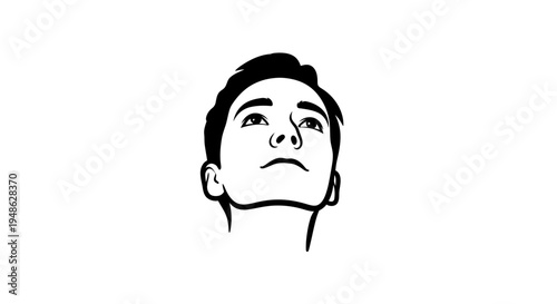 Young Man Looking Up with Hope and Determination, Black and White Portrait