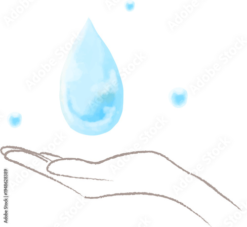 水滴を両手で包む水彩イラスト　水を守るエコイメージ