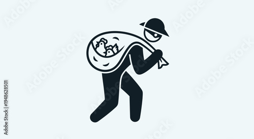 Thief stealing chickens in a sack, icon illustration