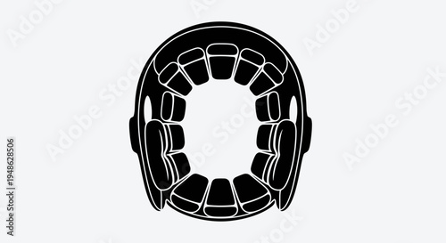 Top view of black protective helmet interior with padding, isolated on white background